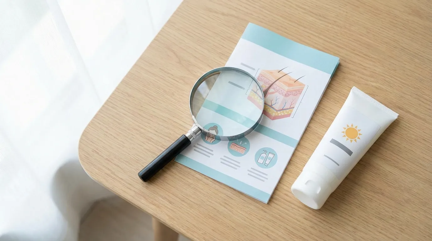 Magnifying glass and skin health pamphlet for mole self-examination education
